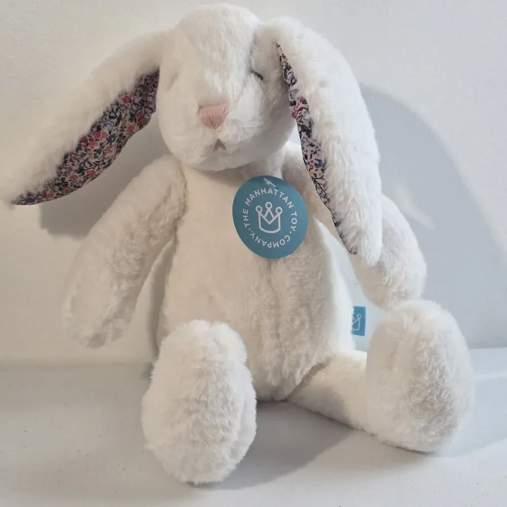 Manhattan Toy White Bunny Rabbit Pattern Pals Plush Flowers Floral Ears New NWT